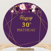Lofaris Purple And Pink Flower Happy Birthday Round Backdrop
